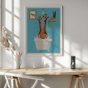 Giraffes In Bath Poster
