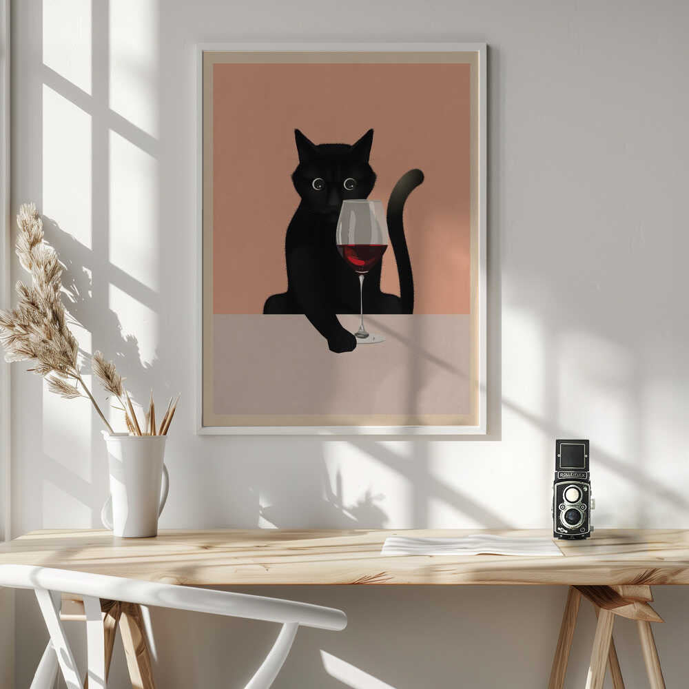 Cat &amp; Wine Poster