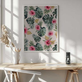 Monstera and Hibiscus Pattern Poster