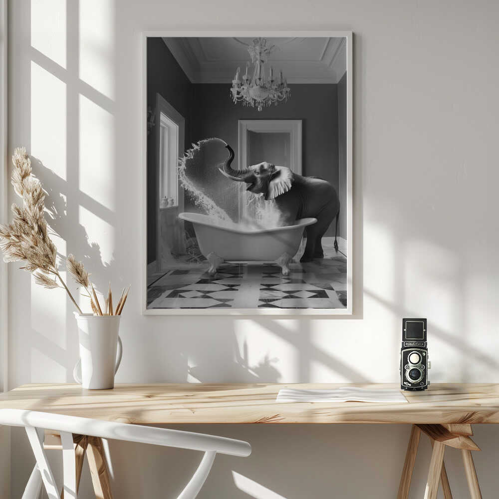 Joyful Elephant Bath Time Poster