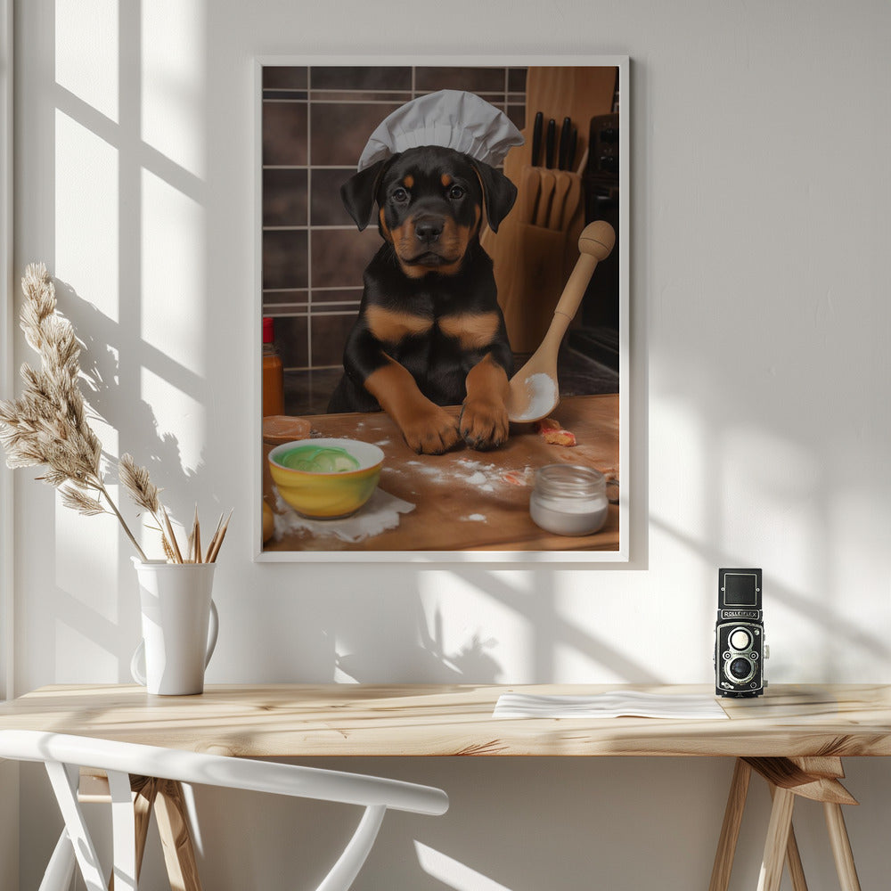 Rottweiler Puppy Chef Poster