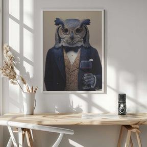 Owl In Midnight Blue Tuxedo Poster