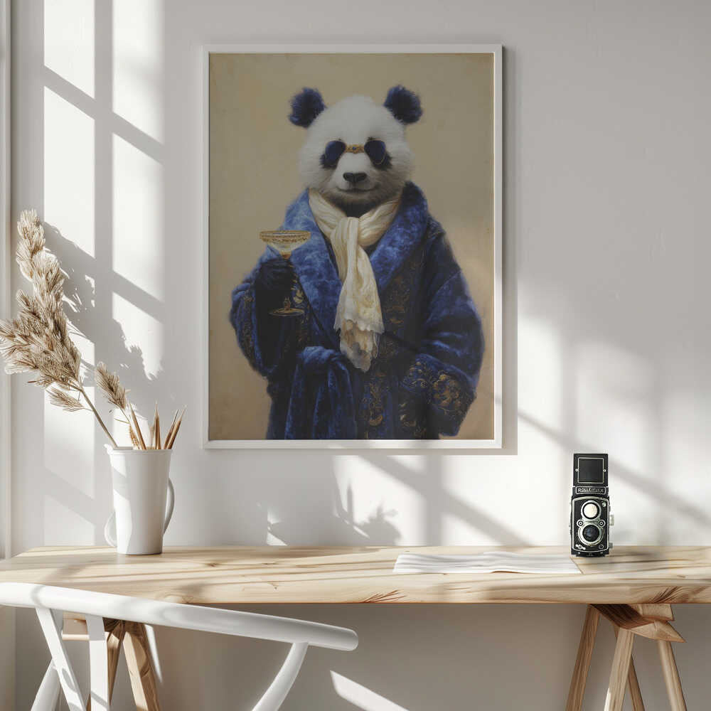 Panda In Blue Velvet Robe Poster