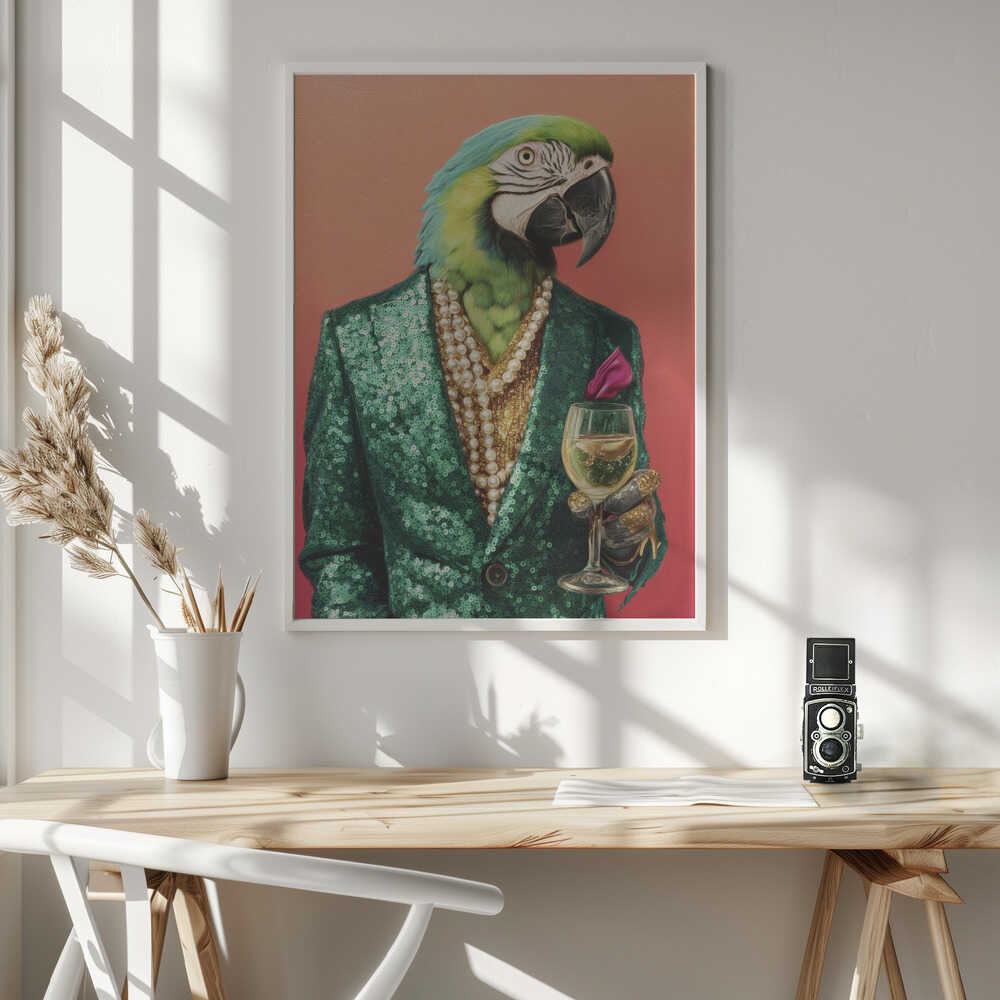Parrot In Emerald Green Blazer Poster