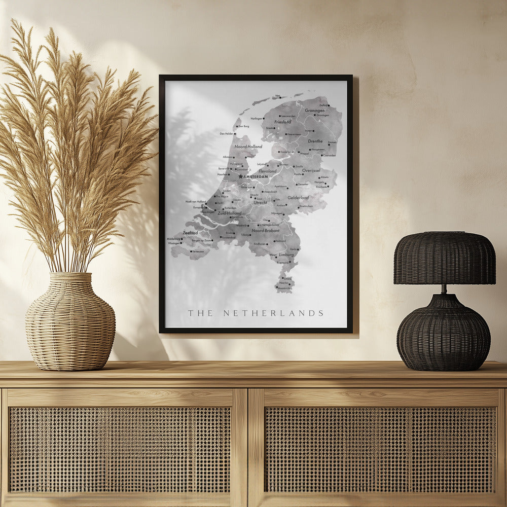 Gray map of the Netherlands Poster