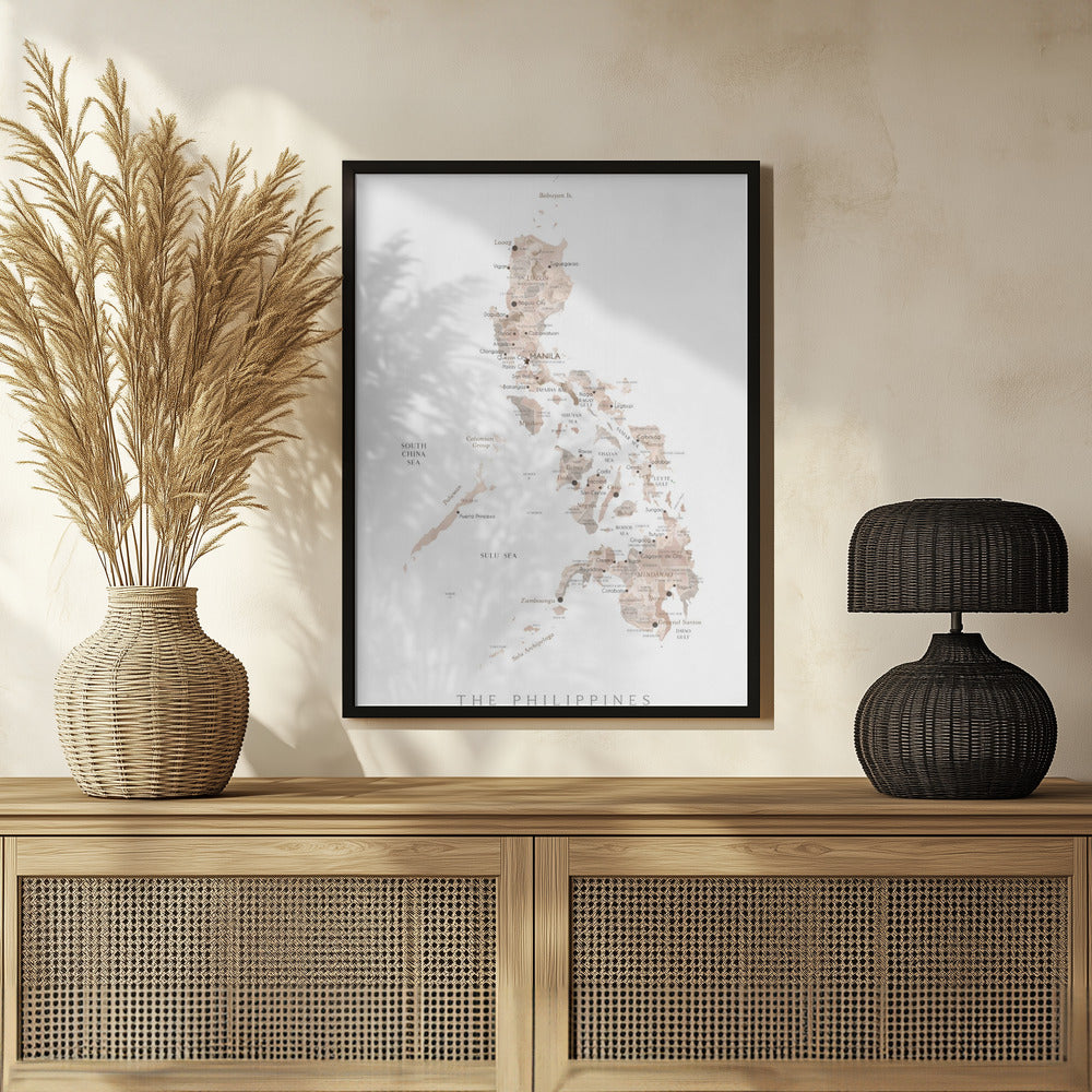 Taupe watercolor map of Philippines Poster