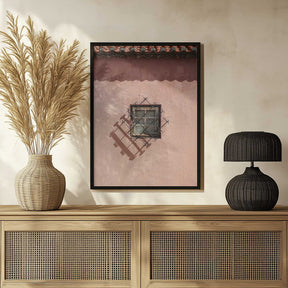 Rustic Pink Wall With A Vintage Window Poster