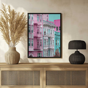 Pink and Blue Row Houses in San Francisco Poster