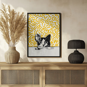 Cat and No Wine On Mustard Background Poster