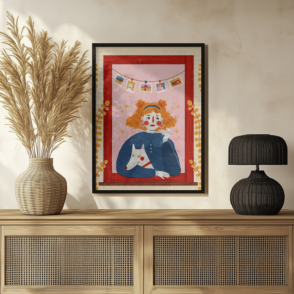 Girl With Her Dog Poster