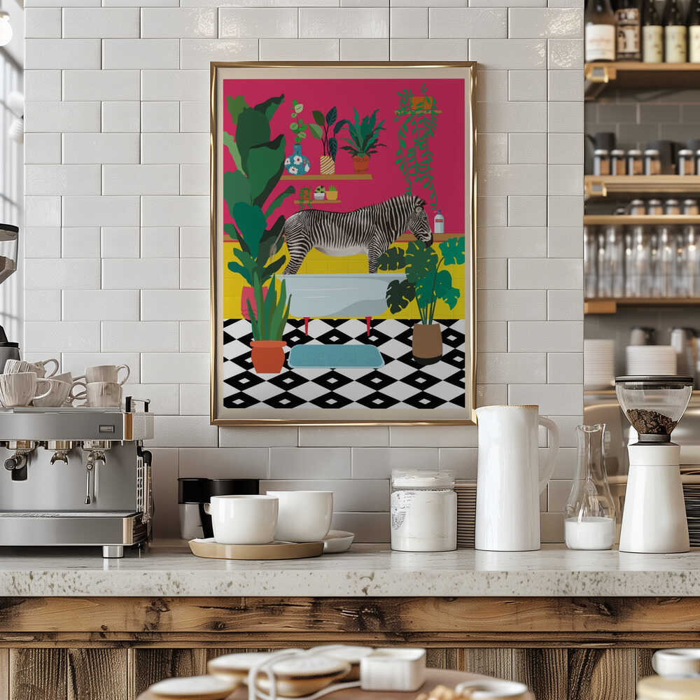 Zebra Bathtime Poster
