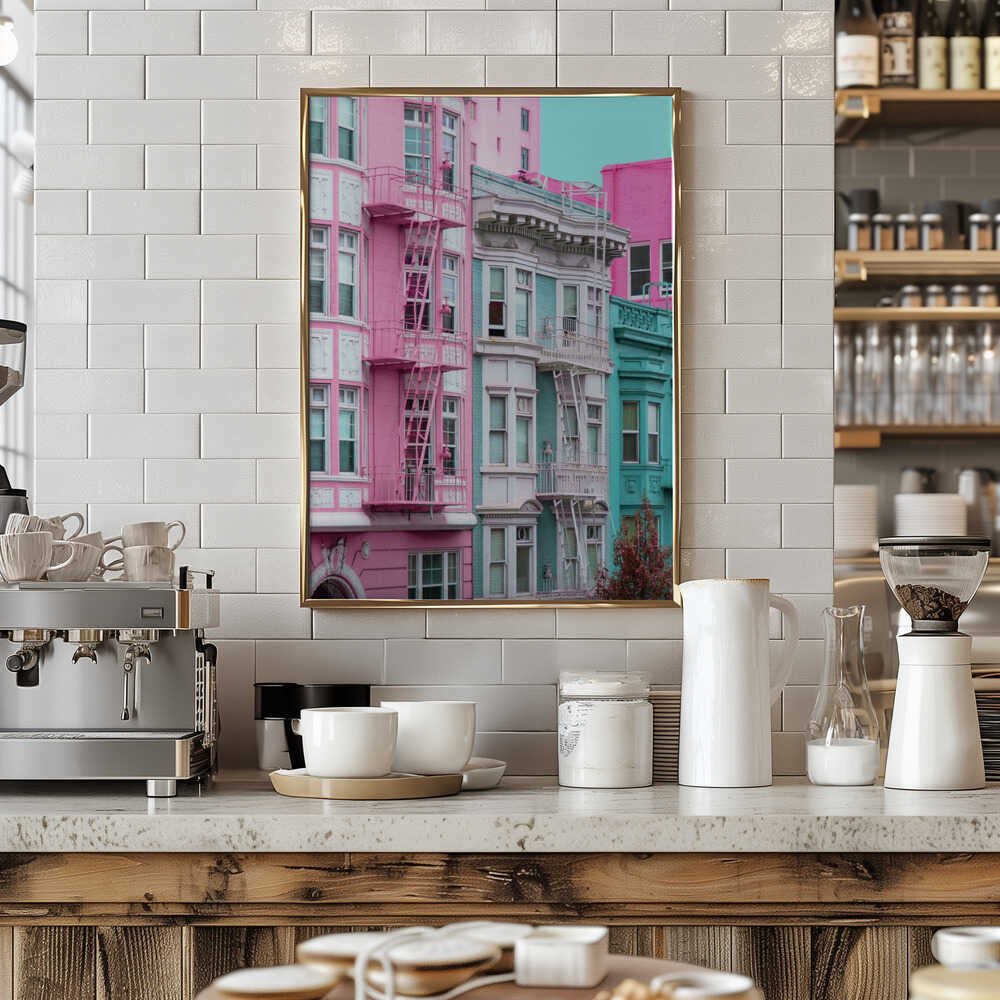 Pink and Blue Row Houses in San Francisco Poster