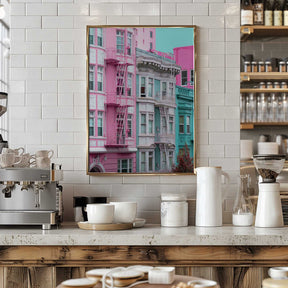 Pink and Blue Row Houses in San Francisco Poster