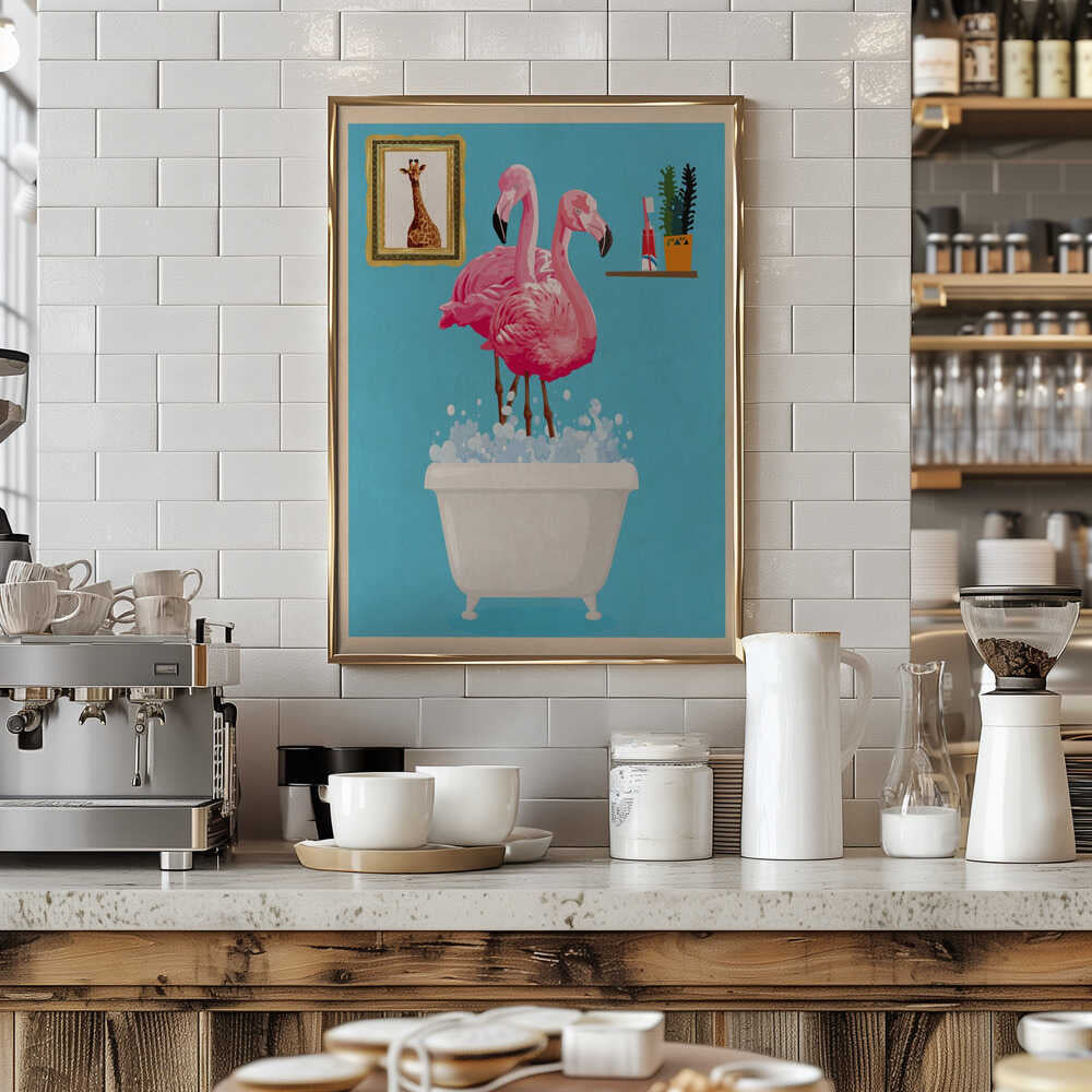 Flamingos In Bath Poster