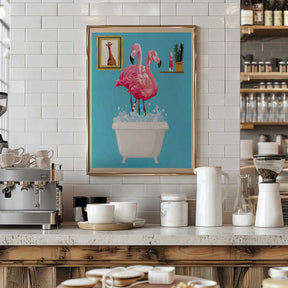 Flamingos In Bath Poster