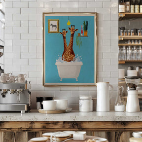 Giraffes In Bath Poster
