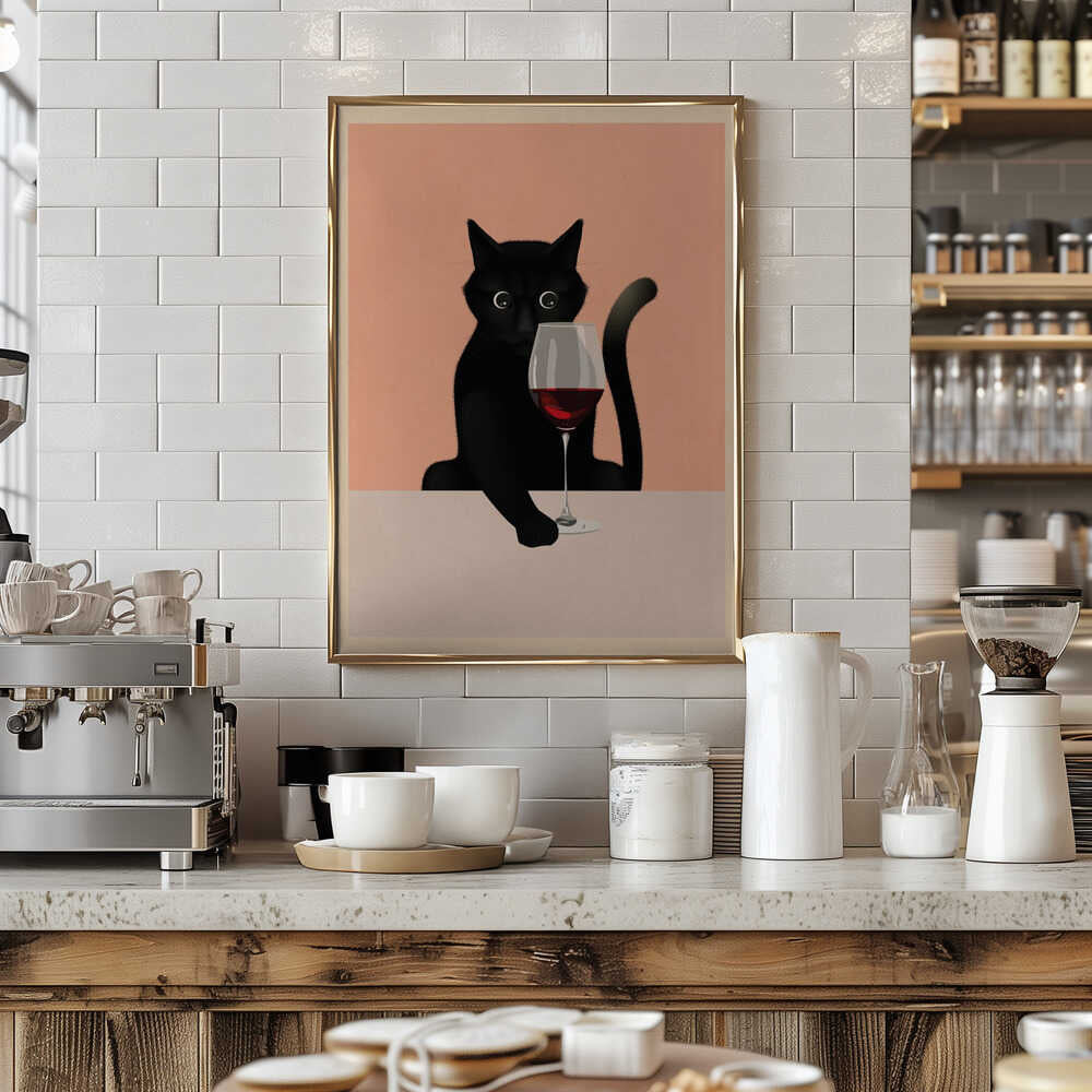 Cat &amp; Wine Poster
