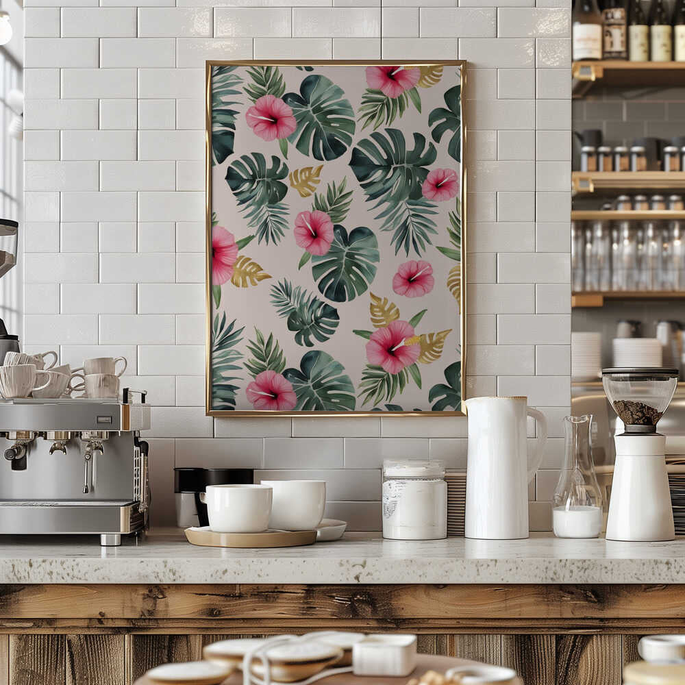 Monstera and Hibiscus Pattern Poster