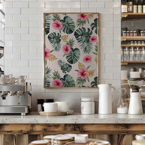 Monstera and Hibiscus Pattern Poster