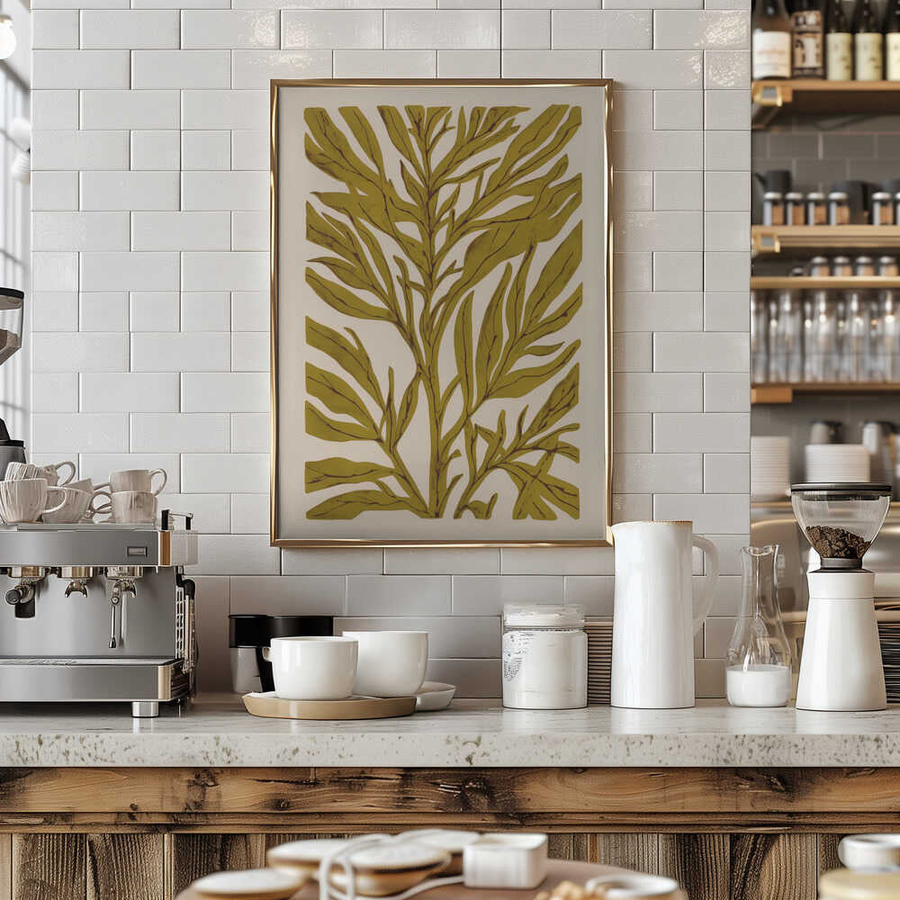 Golden Leaf Silhouette with Tree Branch Poster