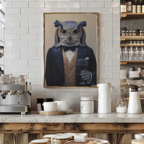 Owl In Midnight Blue Tuxedo Poster