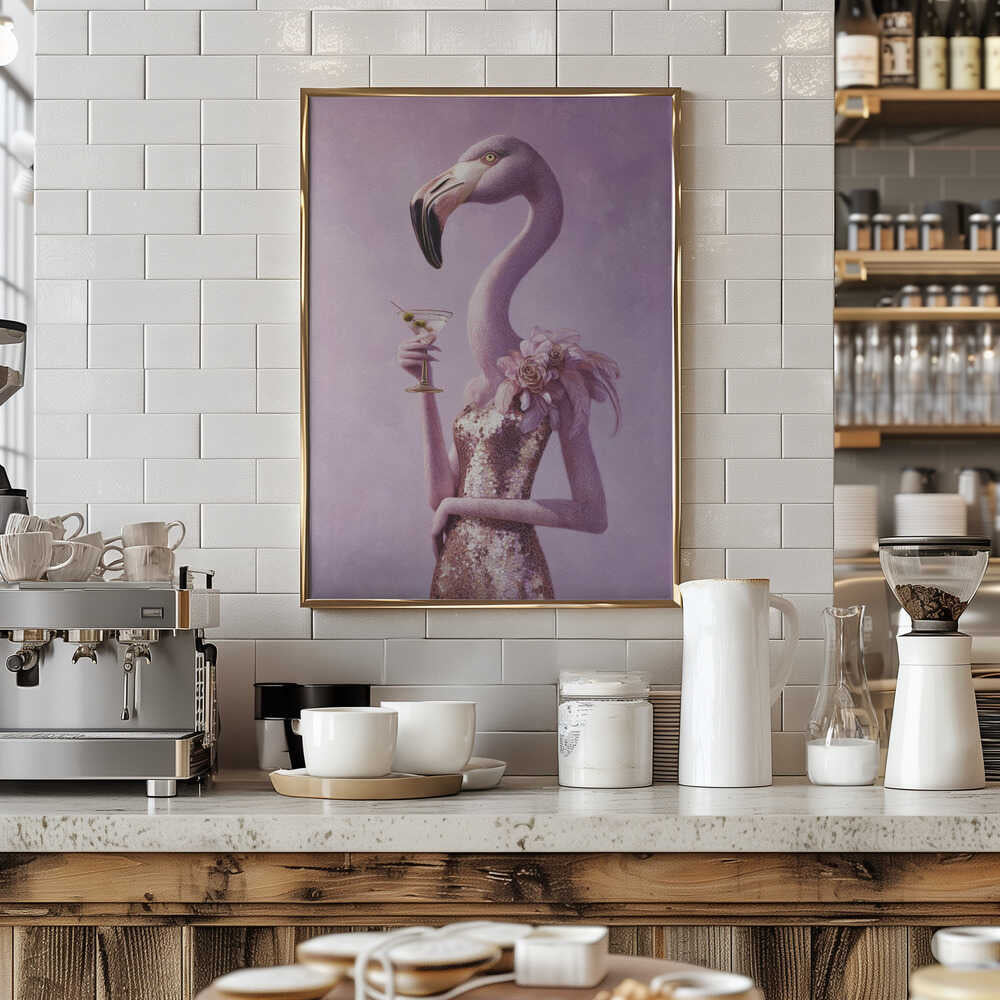 Flamingo In Cocktail Dress Poster