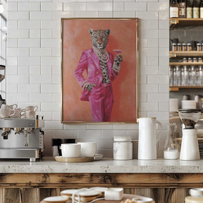 Leopard Dressed In Pink Satin Suit Poster