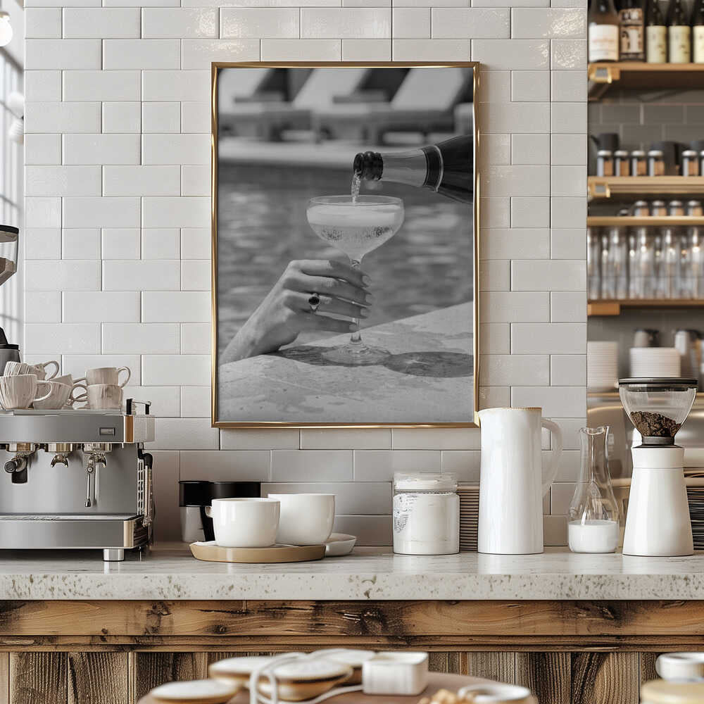 Champagne Poolside Pour Poster