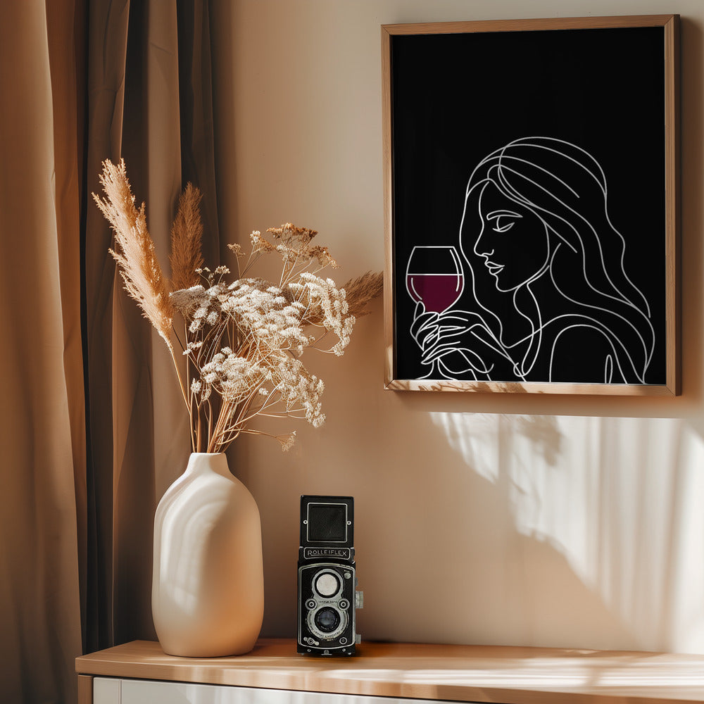 Woman and Wine On Black 4 Poster