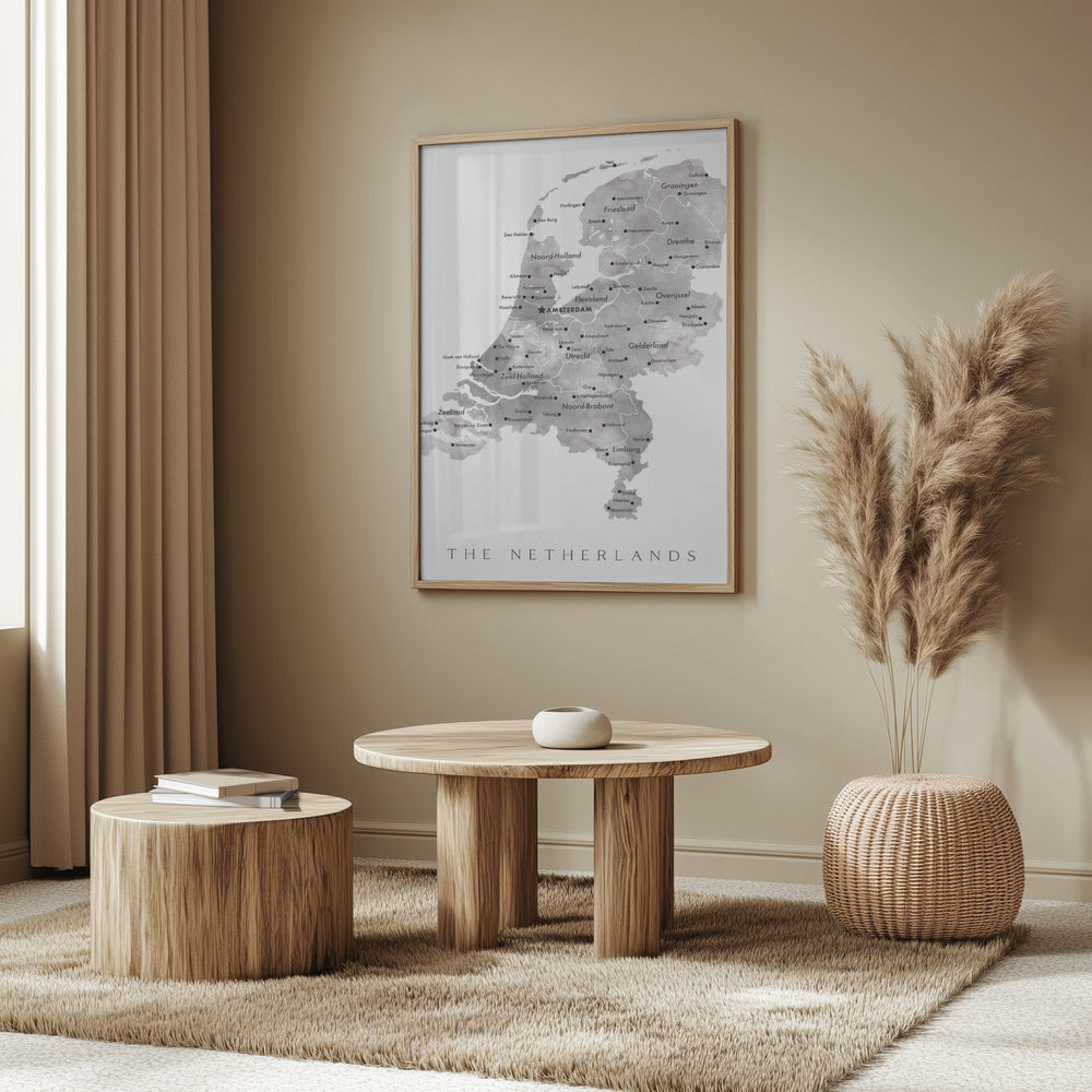 Gray map of the Netherlands Poster