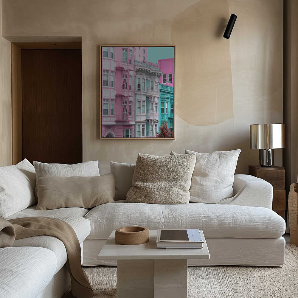 Pink and Blue Row Houses in San Francisco Poster