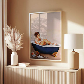 Bathtub Drinks: Pinup Girl Drinking In Bathroom Poster
