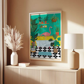 Flamingo Bathtime Poster