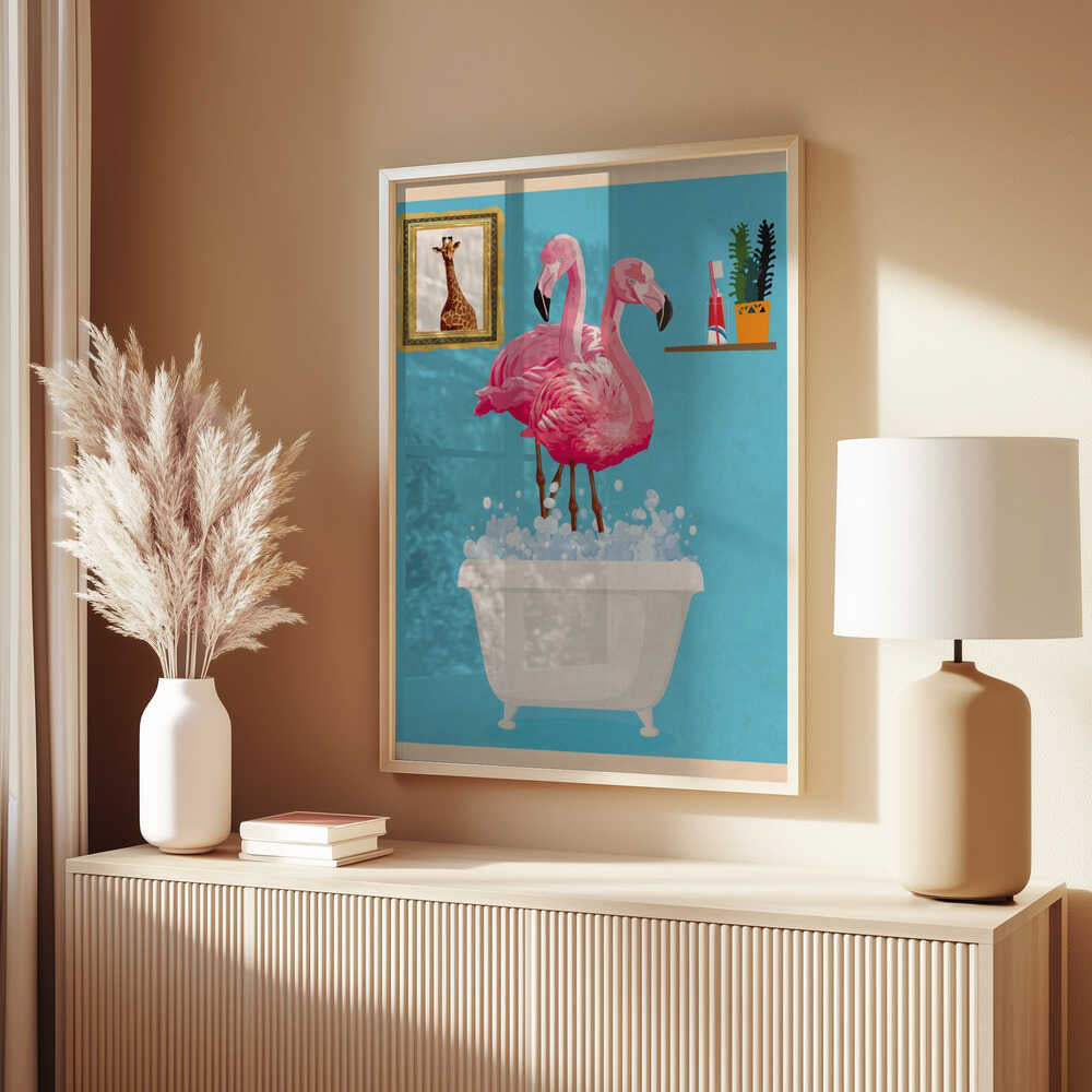 Flamingos In Bath Poster