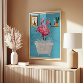 Flamingos In Bath Poster