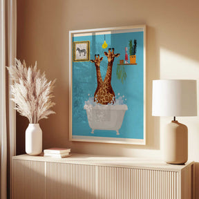 Giraffes In Bath Poster