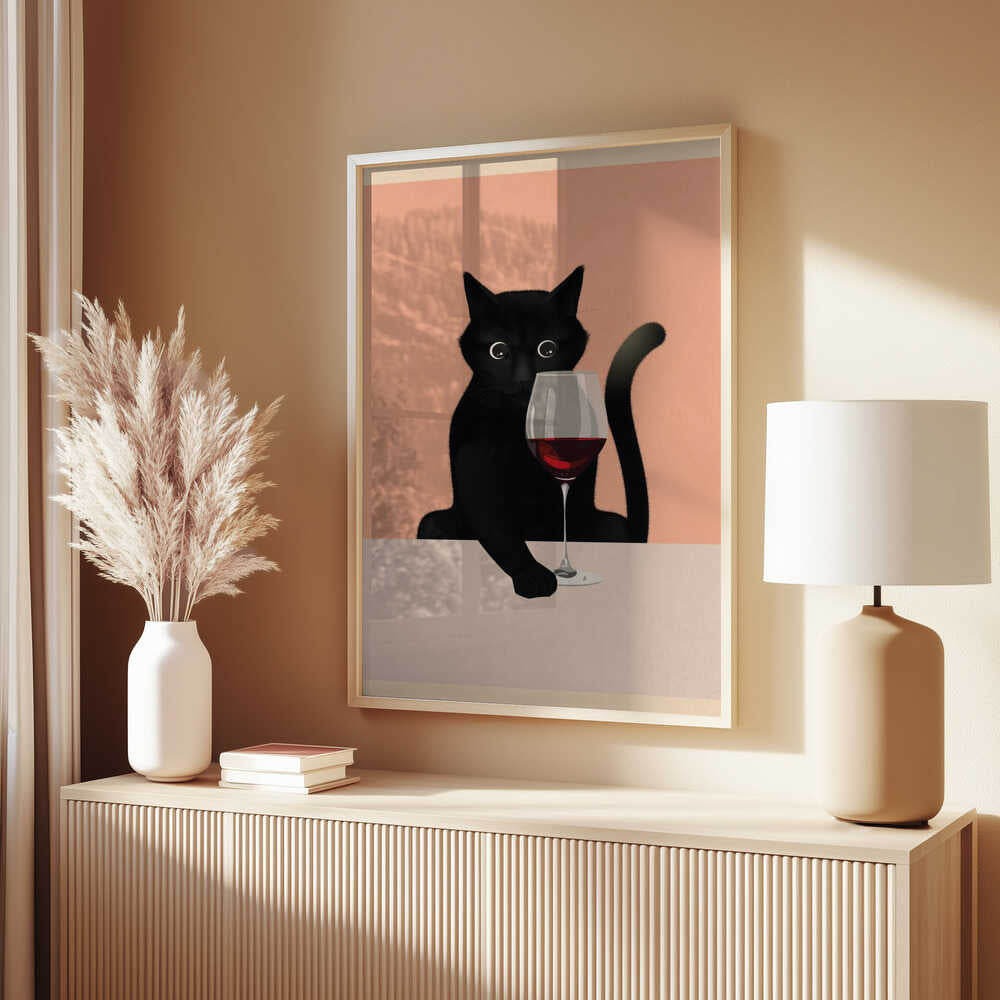 Cat &amp; Wine Poster