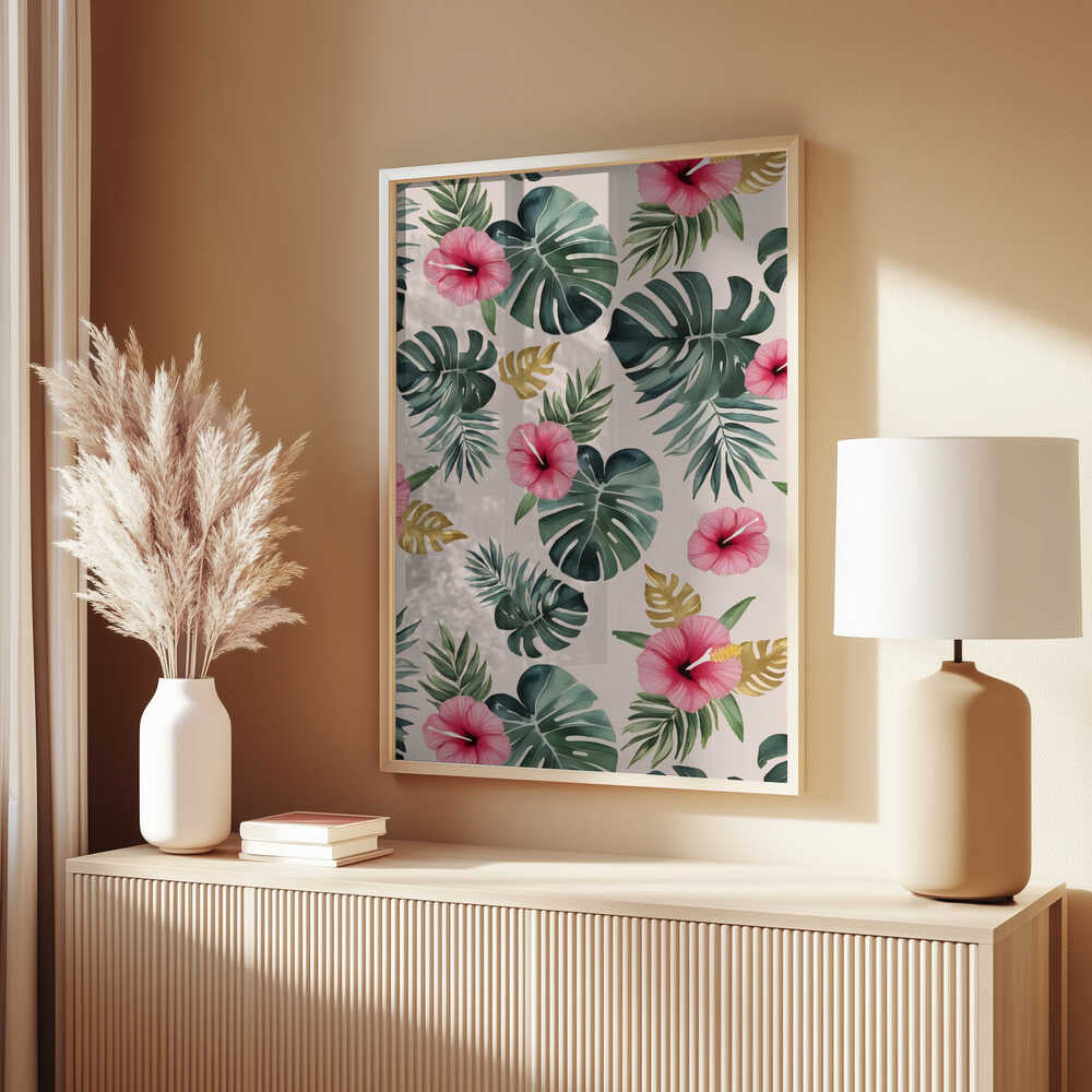 Monstera and Hibiscus Pattern Poster