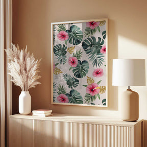 Monstera and Hibiscus Pattern Poster