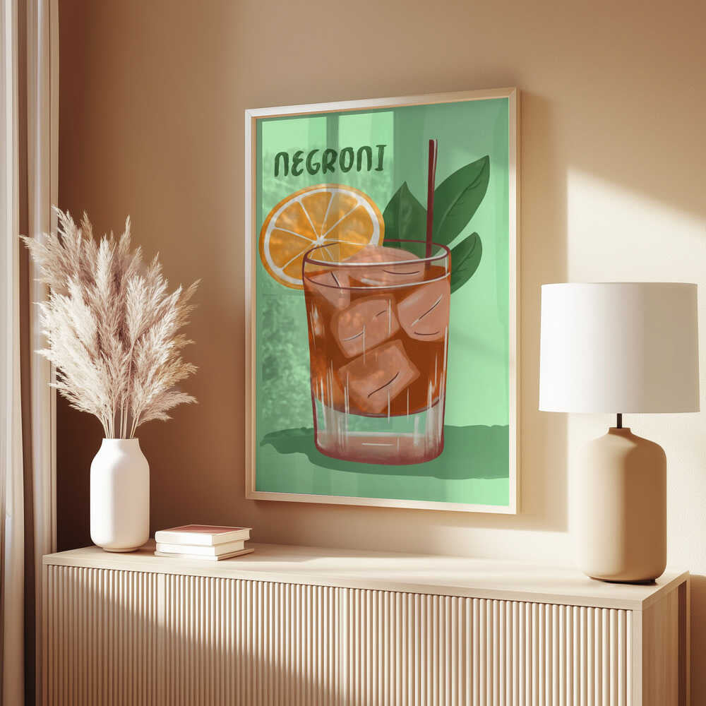 Negroni Cocktail With A V ibrant Orange Slice Poster