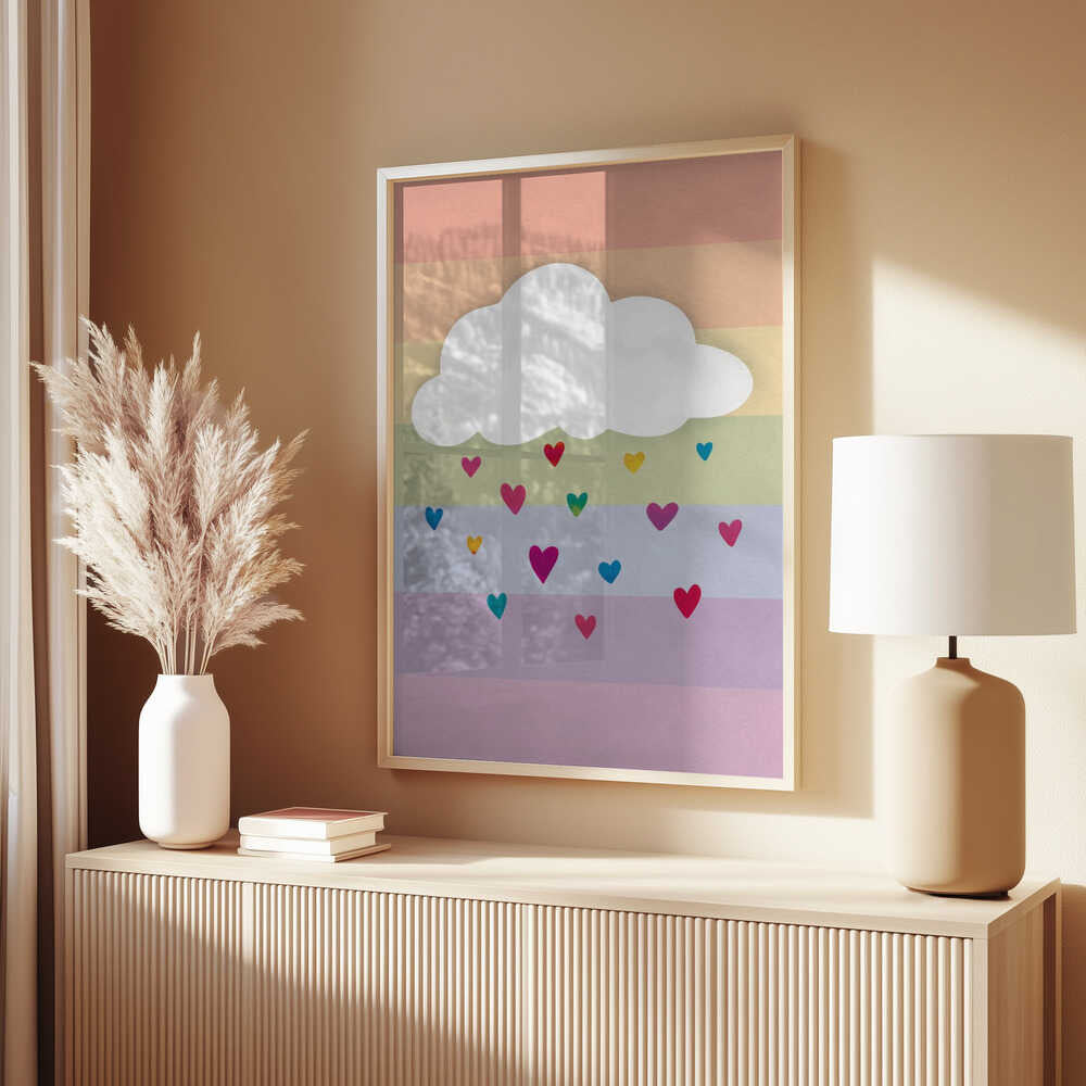 Raining Multicolored Hearts Poster