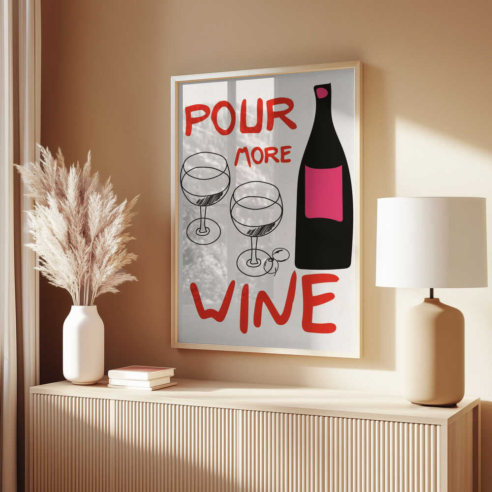 A4 Pour More Wine Pink 01.png Poster