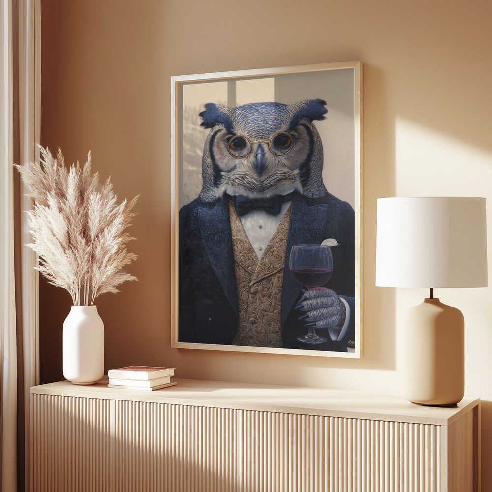 Owl In Midnight Blue Tuxedo Poster