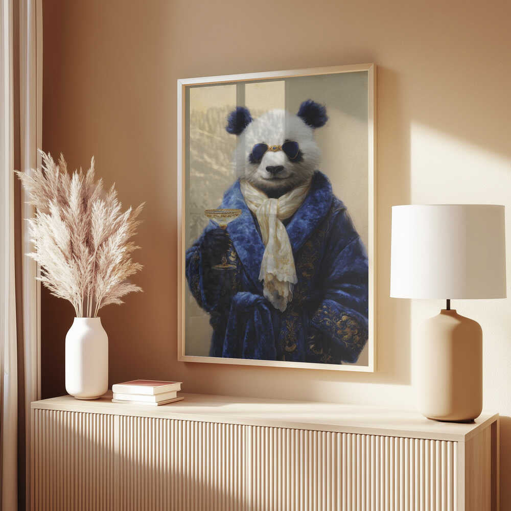 Panda In Blue Velvet Robe Poster