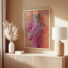 Leopard Dressed In Pink Satin Suit Poster