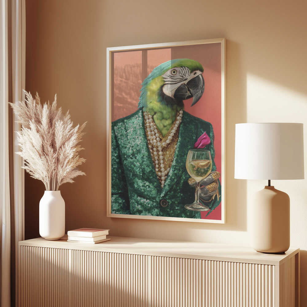 Parrot In Emerald Green Blazer Poster