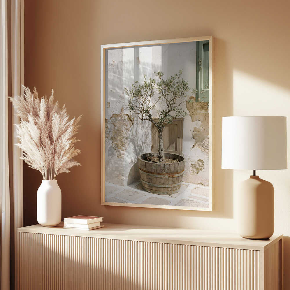 Small Olive Tree In a Wooden Barrel Poster