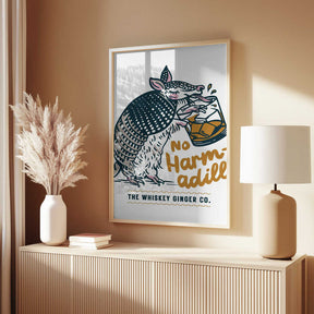 No Harmadillo Funny Armadillo Drinking Whiskey Poster
