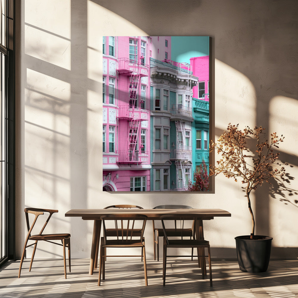 Pink and Blue Row Houses in San Francisco