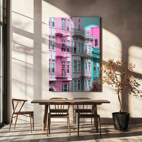 Pink and Blue Row Houses in San Francisco Poster